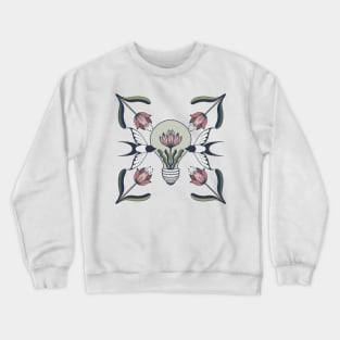 Folk art swallows light bulb and flower tile Crewneck Sweatshirt